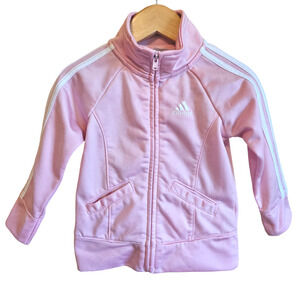 Adidas Toddler Girl's Athletic Zip Sweatshirt Pink White 18 Months